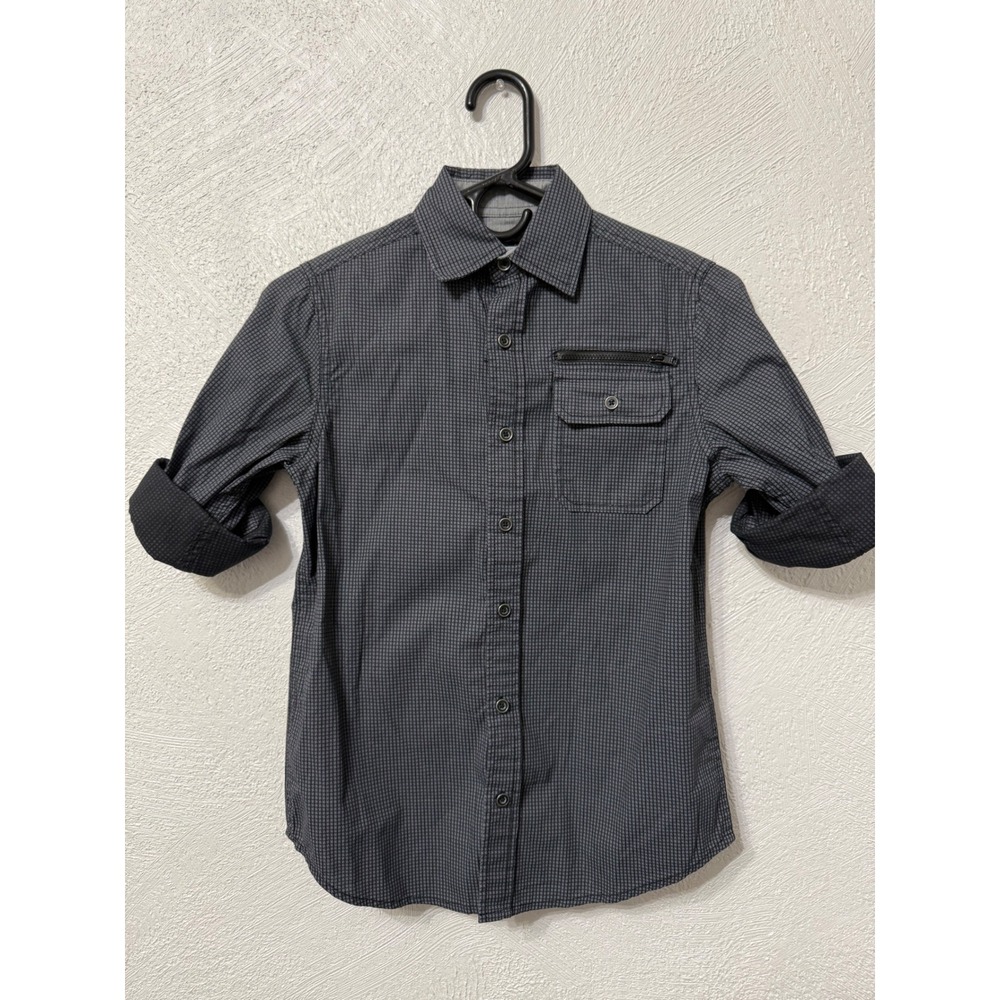 First Wave Boys Youth Size 10 Navy Button-Up Shirt Roll Tab Sleeves Zip Pocket